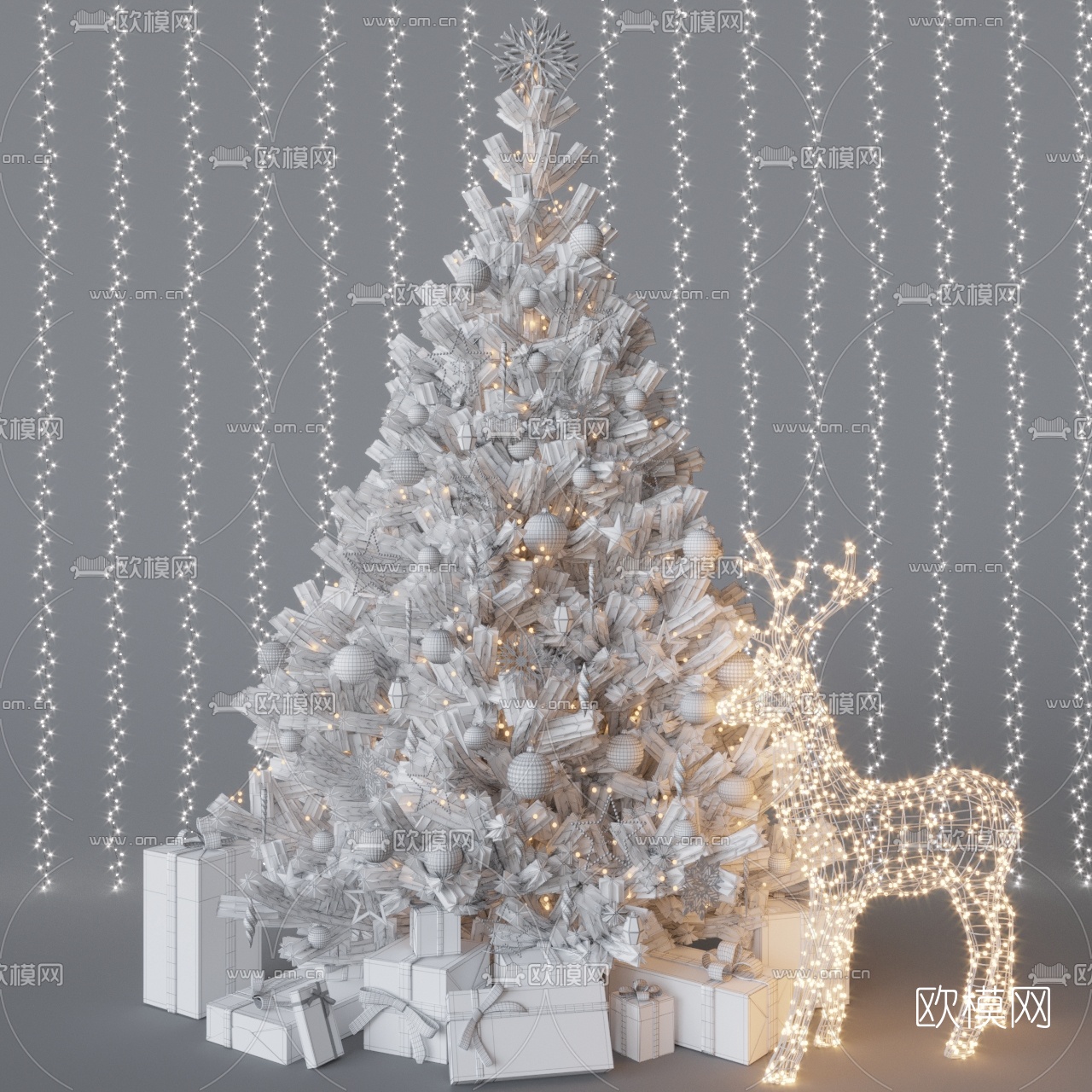 现代圣诞树礼盒美陈3d模型下载（渲染图2）