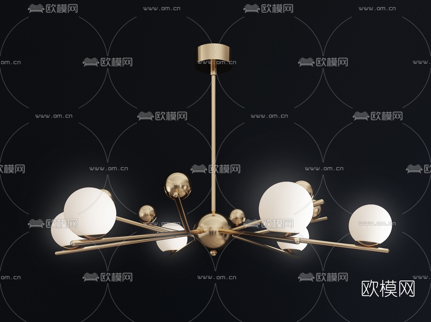 现代创意金属水晶吊灯3d模型下载（渲染图3）