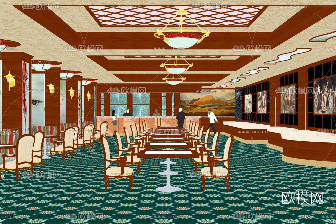 欧式西餐厅su模型下载