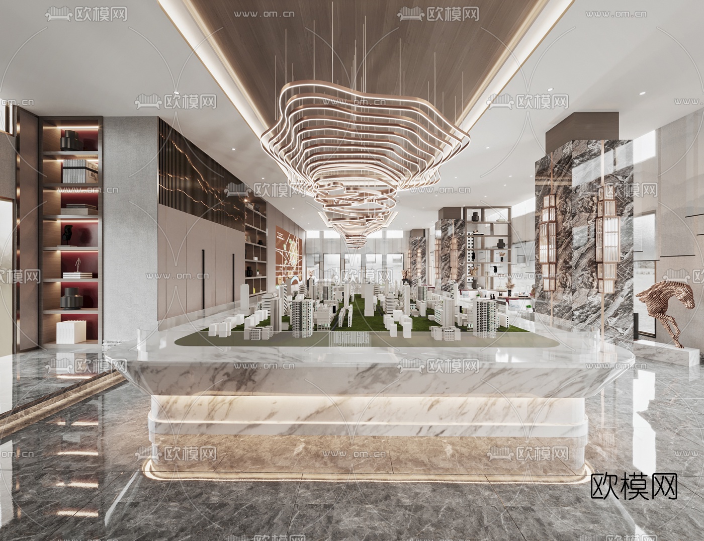 现代轻奢售楼部沙盘区3d模型下载