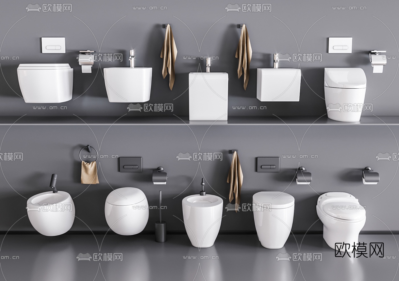 现代马桶便器拖把池3d模型下载