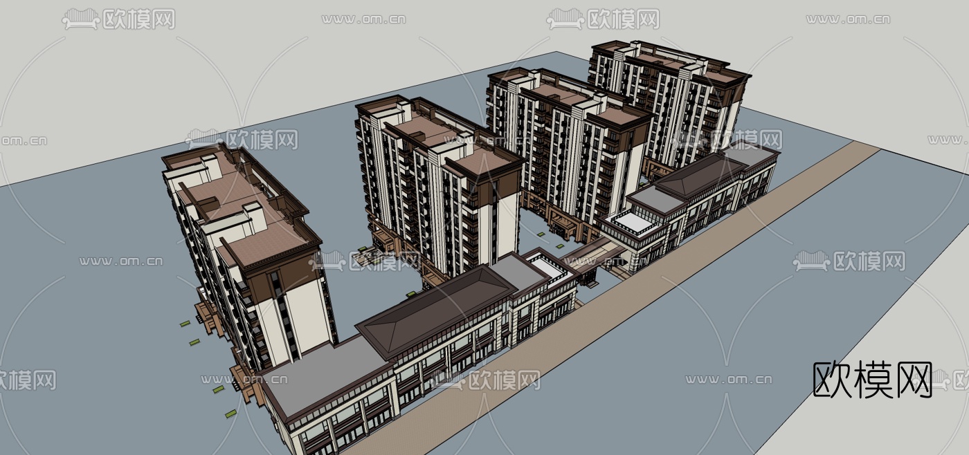 新古典小区公寓楼su模型下载（渲染图4）