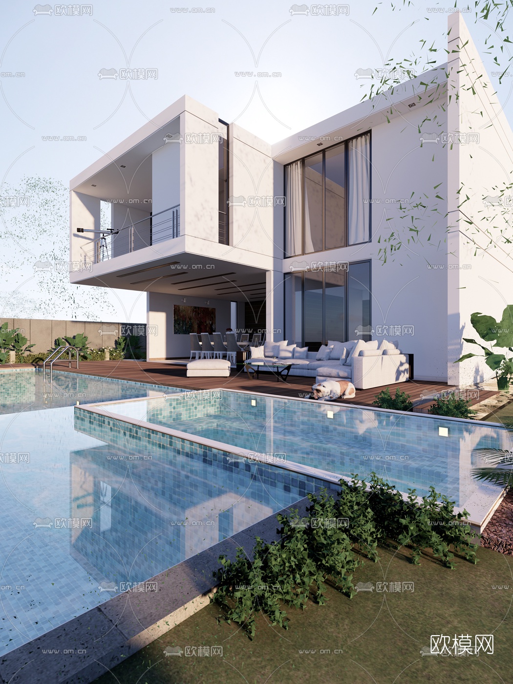 现代别墅泳池su模型下载（渲染图1）