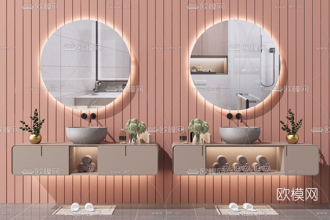 现代浴室洗手台su模型下载（渲染图1）