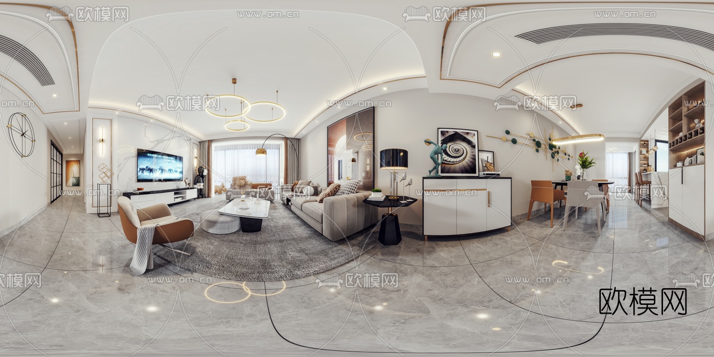 现代轻奢客餐厅vr全景3d模型