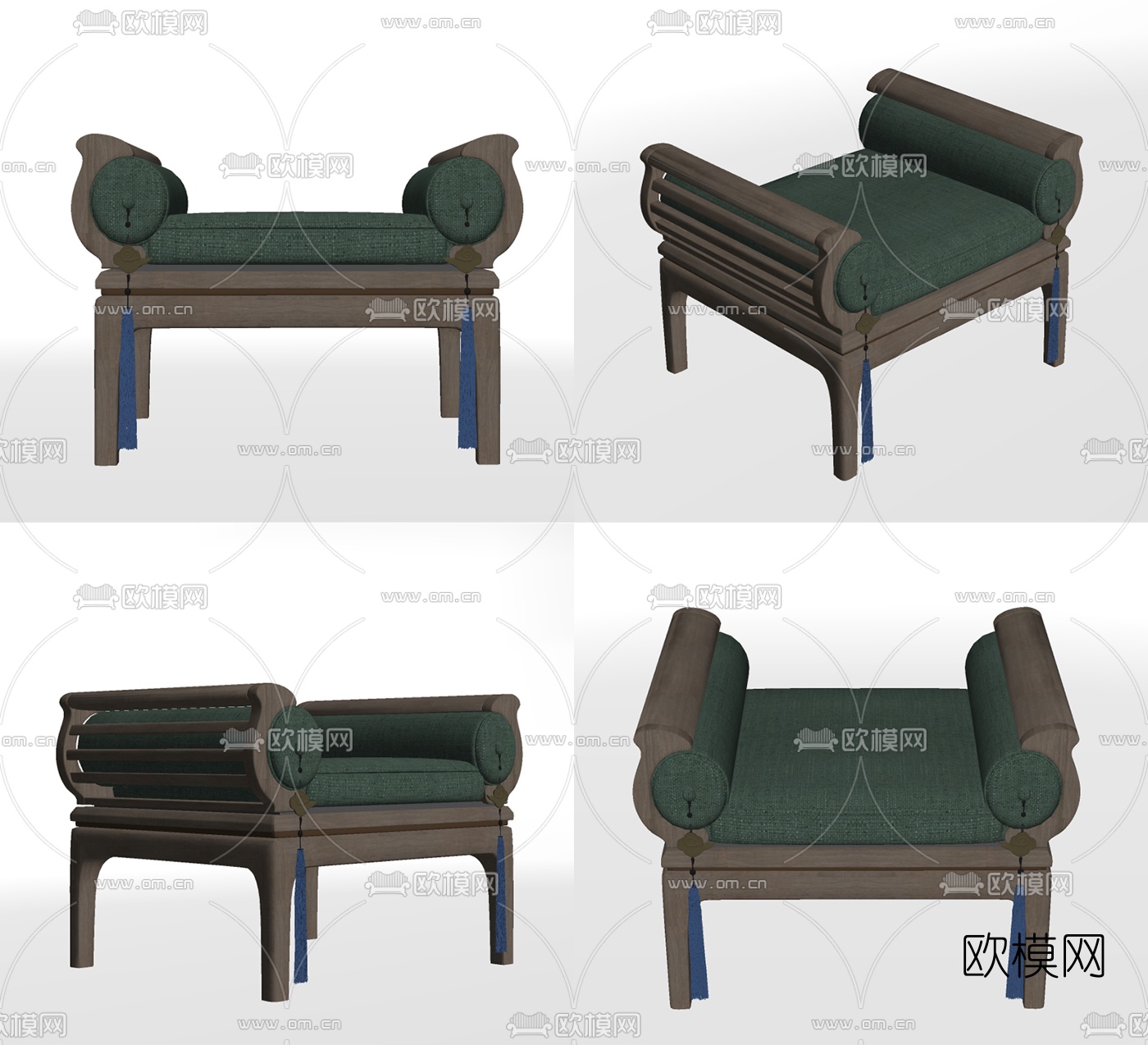 新中式沙发凳床尾凳su模型下载（渲染图2）