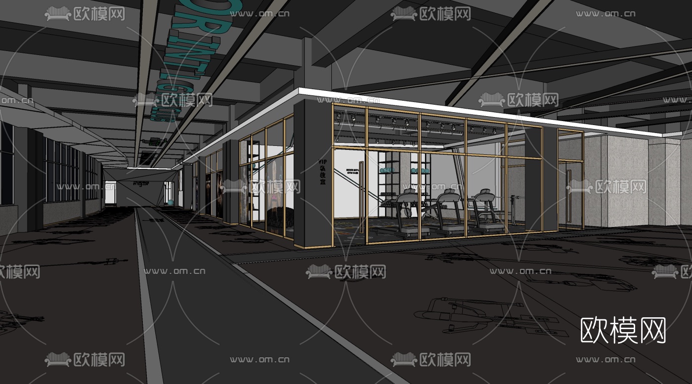 现代轻奢健身房su模型