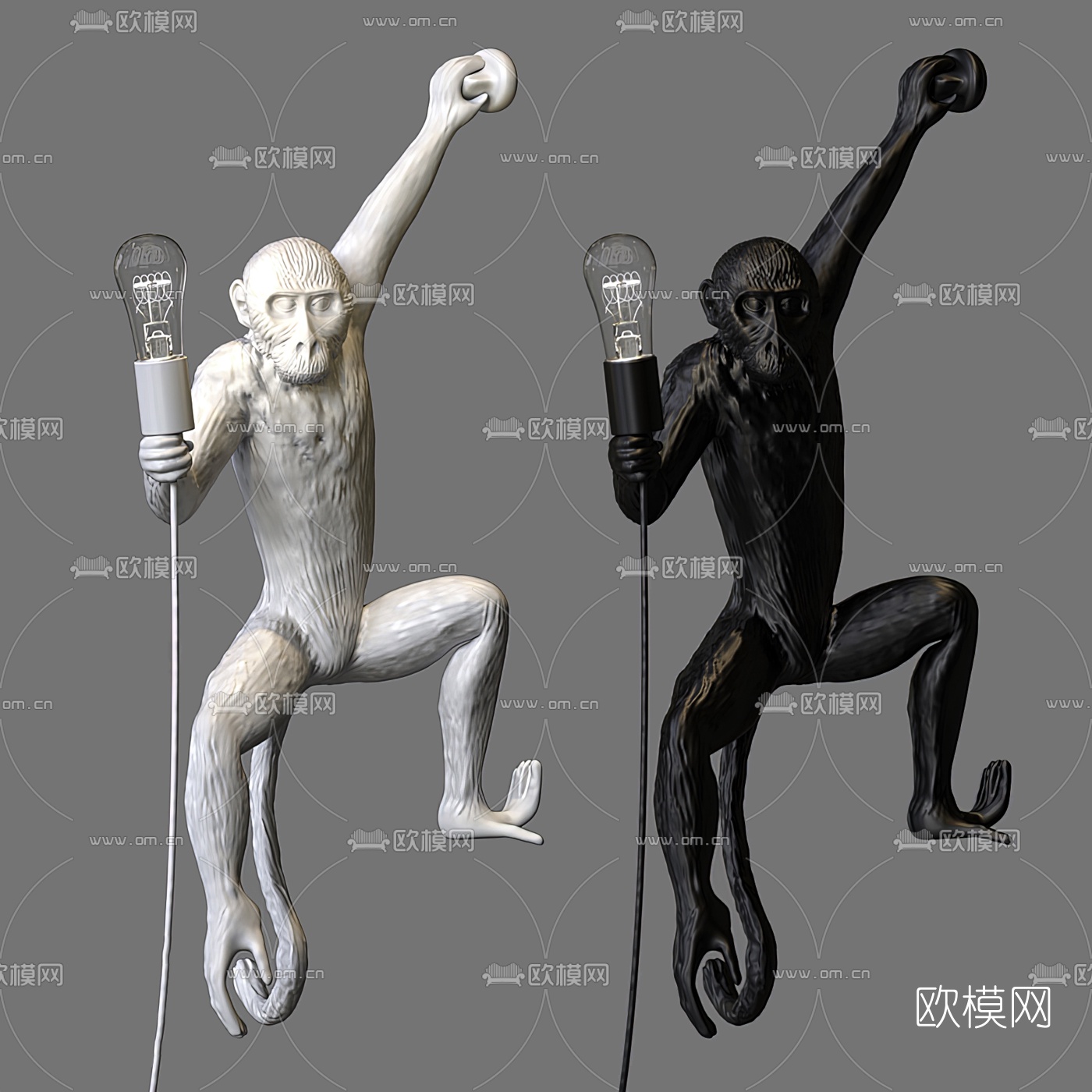 现代猴子雕塑壁灯3d模型下载