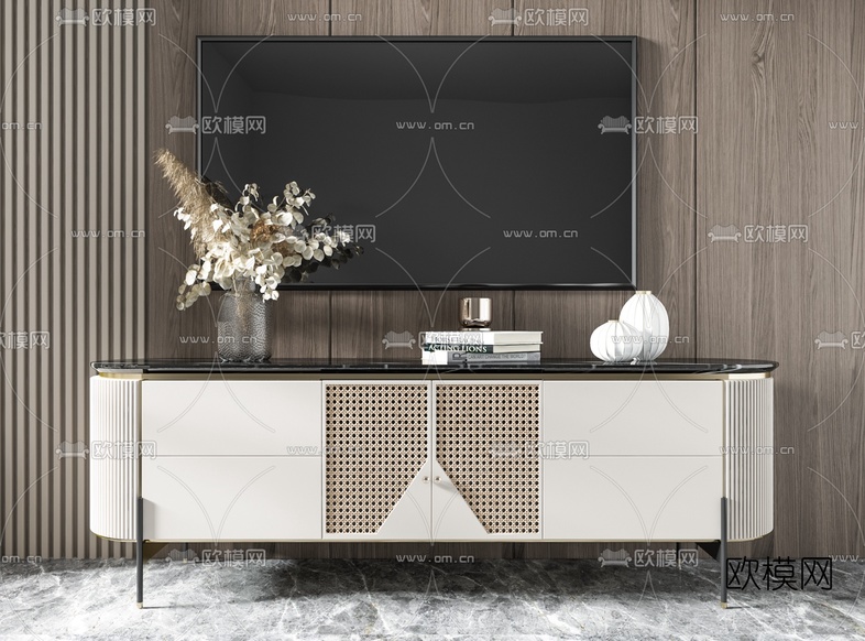 现代白色烤漆电视柜3d模型下载