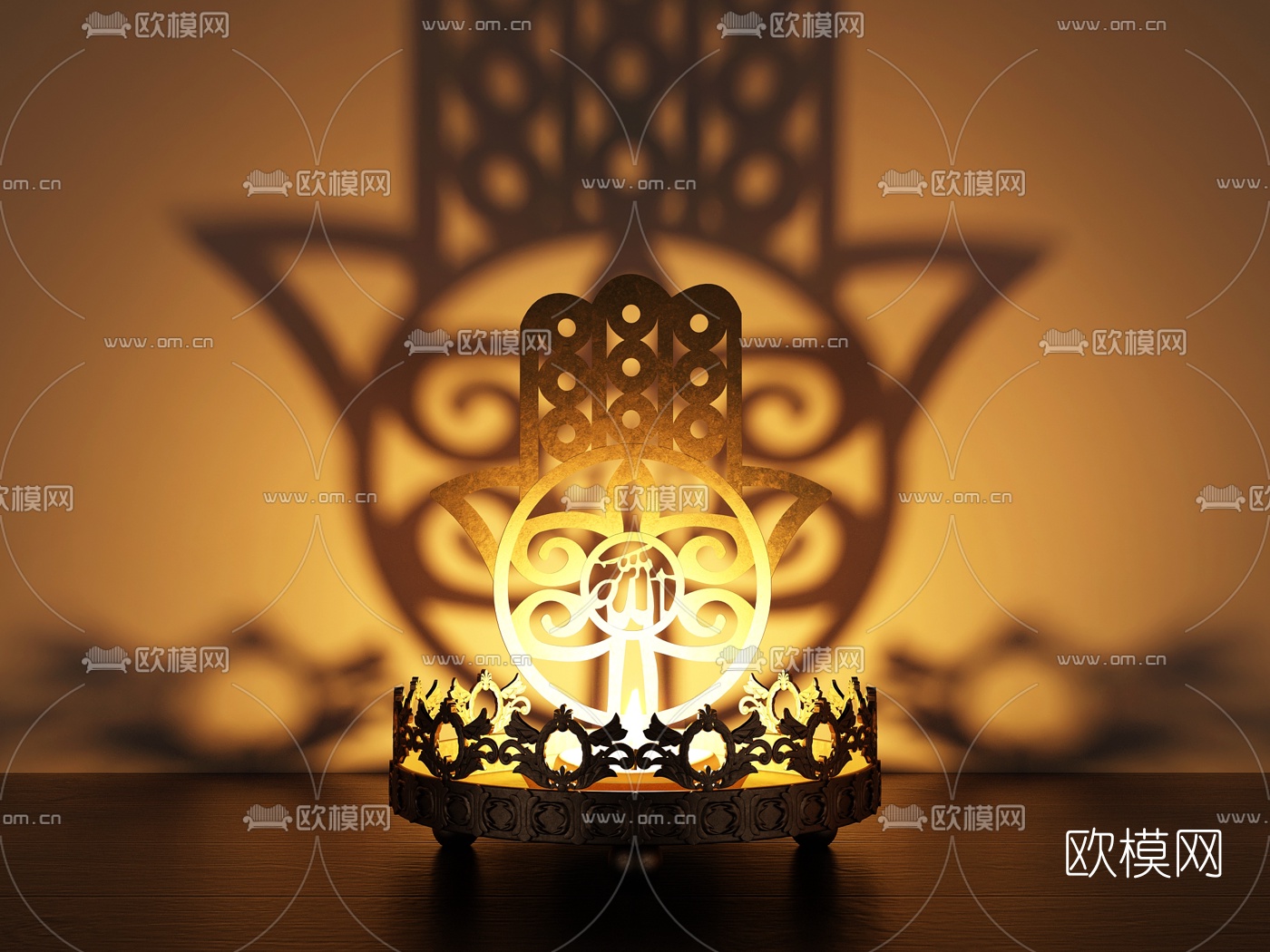 东南亚金属佛莲烛台灯3d模型下载（渲染图4）