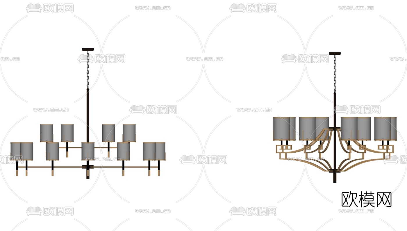 新中式金属吊灯su模型下载