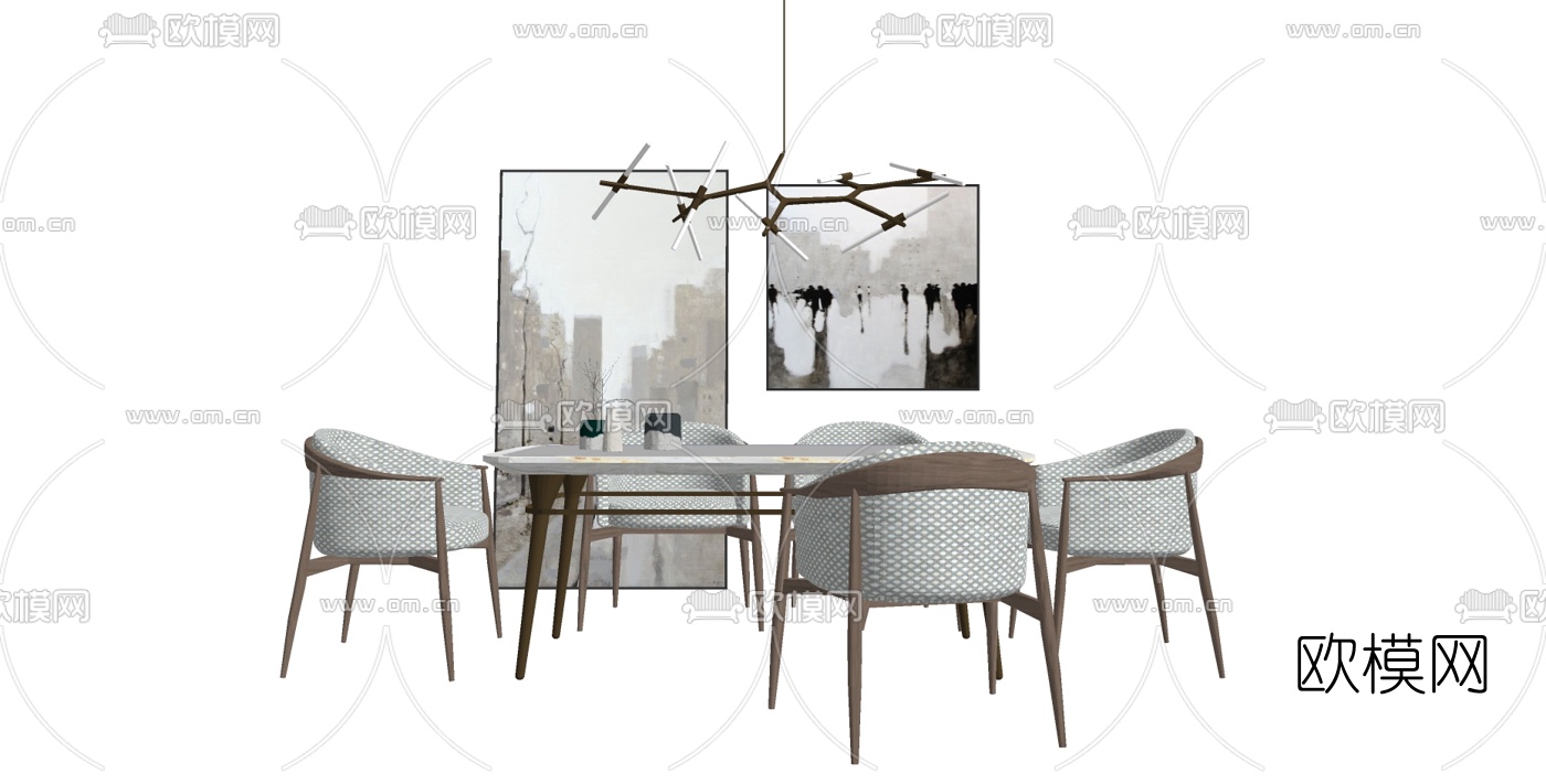 北欧餐桌椅su模型下载
