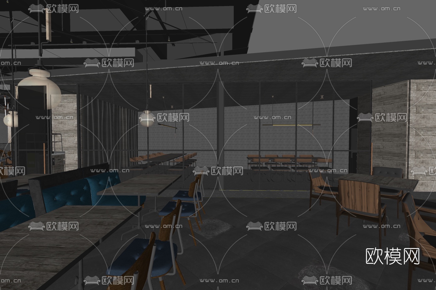 工业风主题餐厅su模型下载