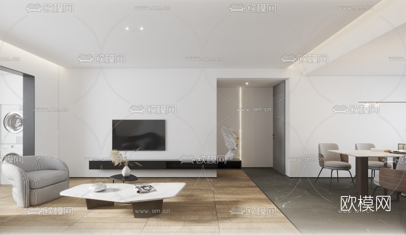 现代极简客厅餐厅3d模型