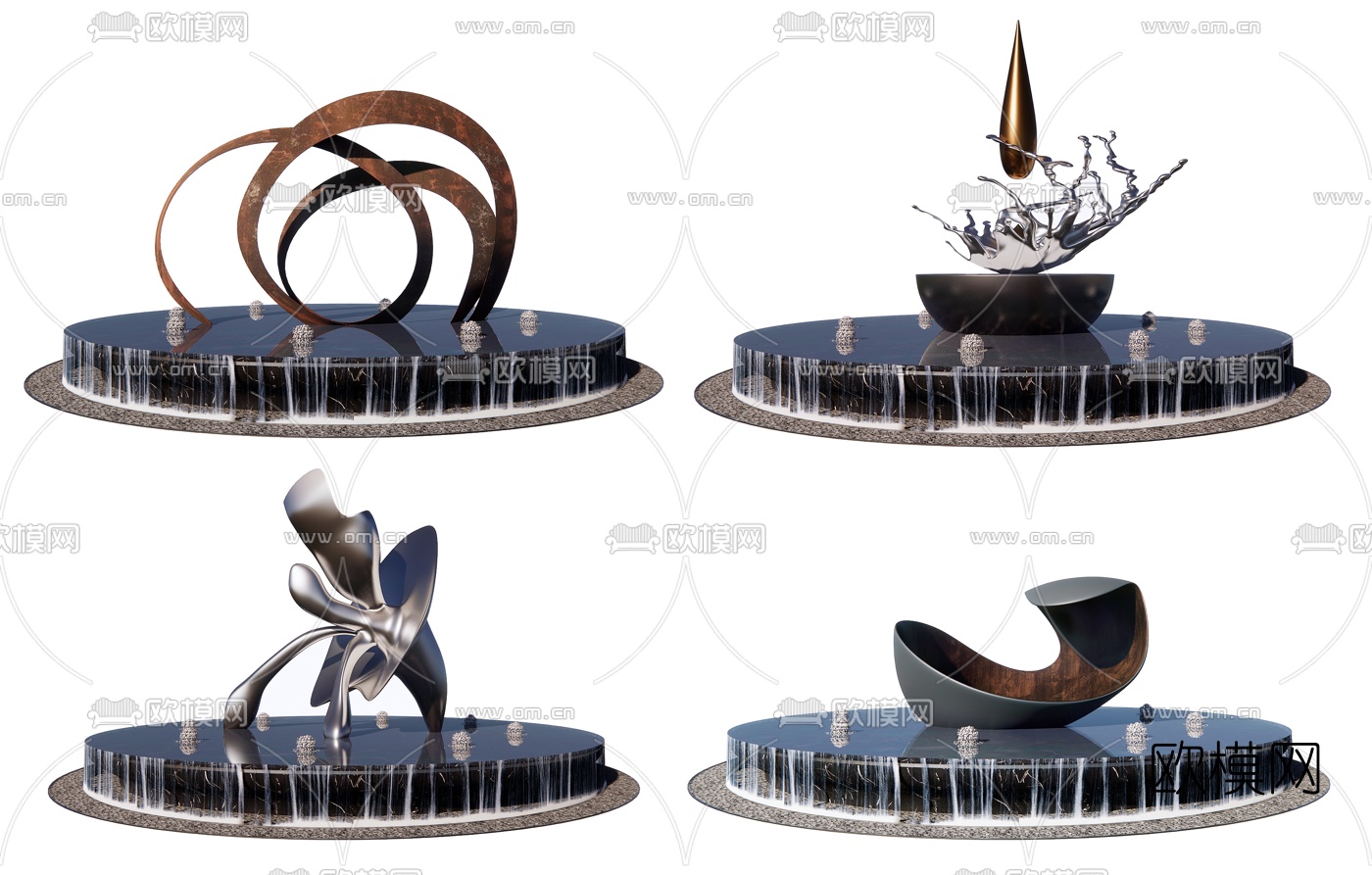 现代创意花朵雕塑小品su模型下载（渲染图1）