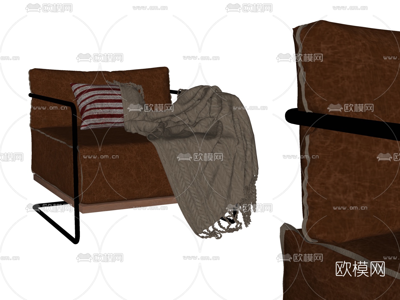 工业风皮革单人沙发su模型下载（渲染图2）