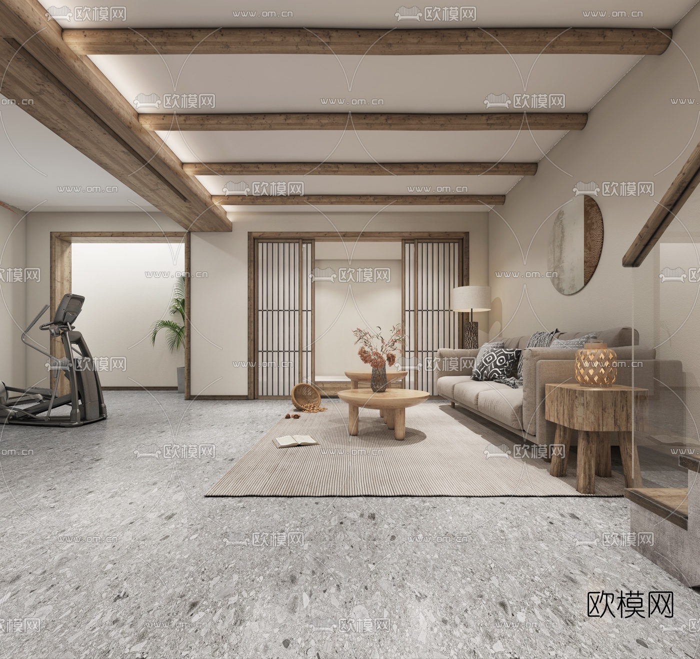 自然风地下室休闲娱乐室3d模型下载（渲染图3）