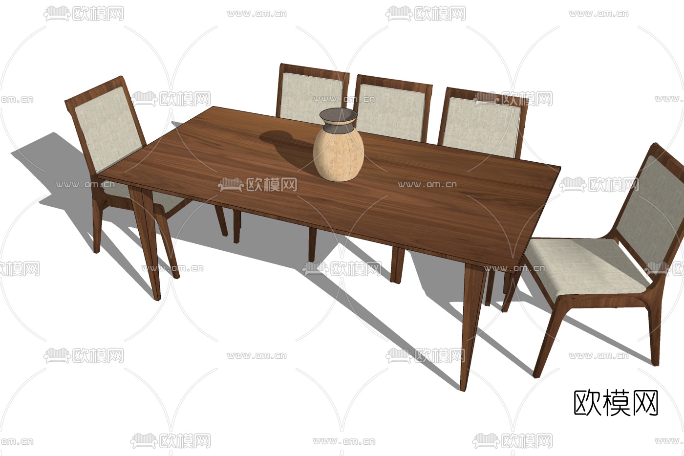 北欧原木餐桌椅免费su模型下载