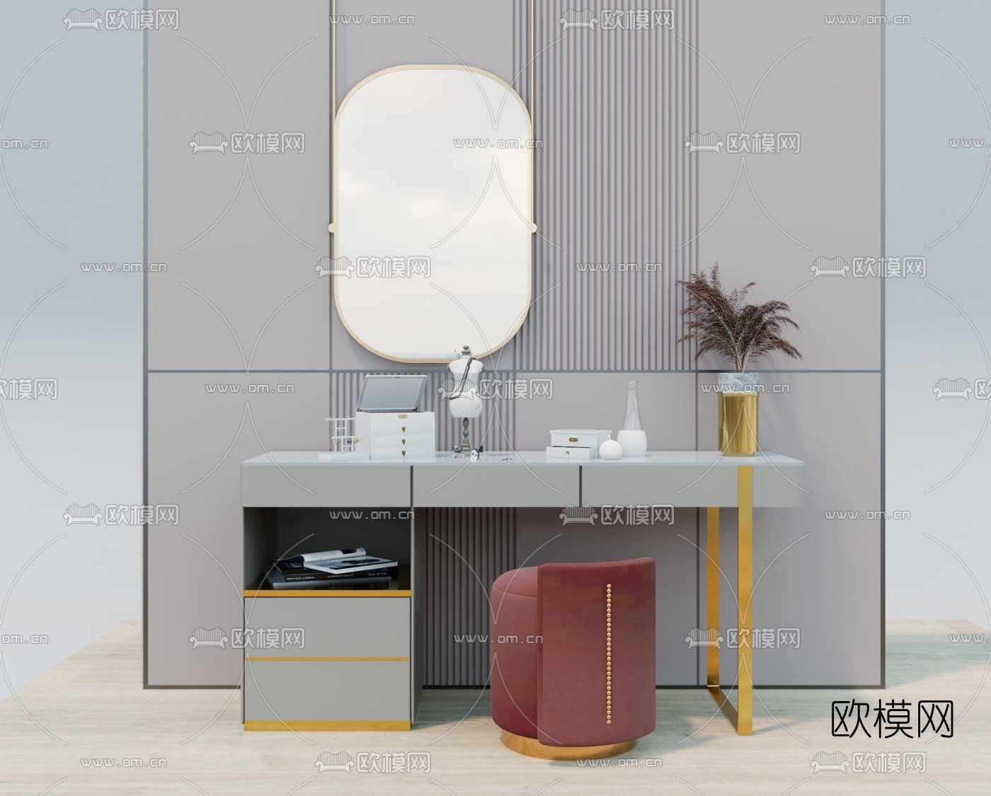 现代轻奢梳妆台su模型下载（渲染图1）