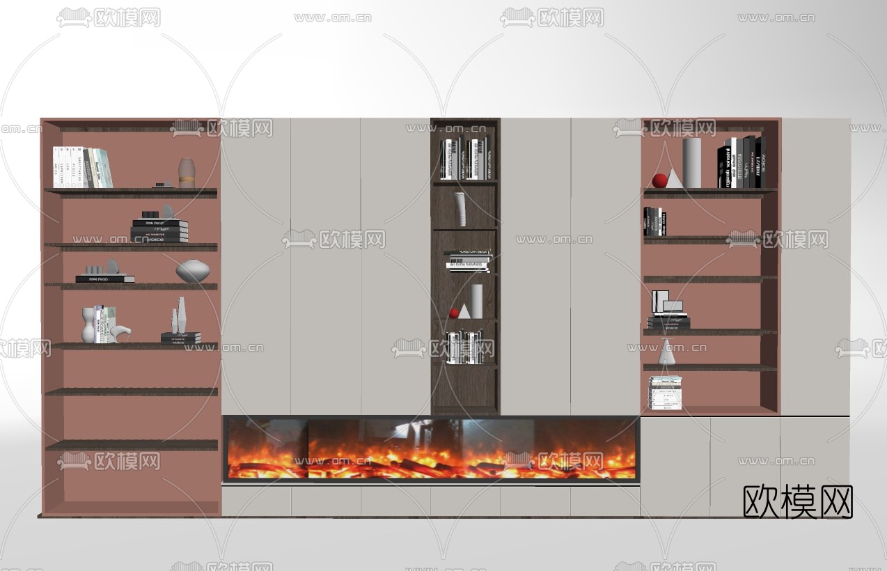 现代装饰书柜su模型下载（渲染图2）