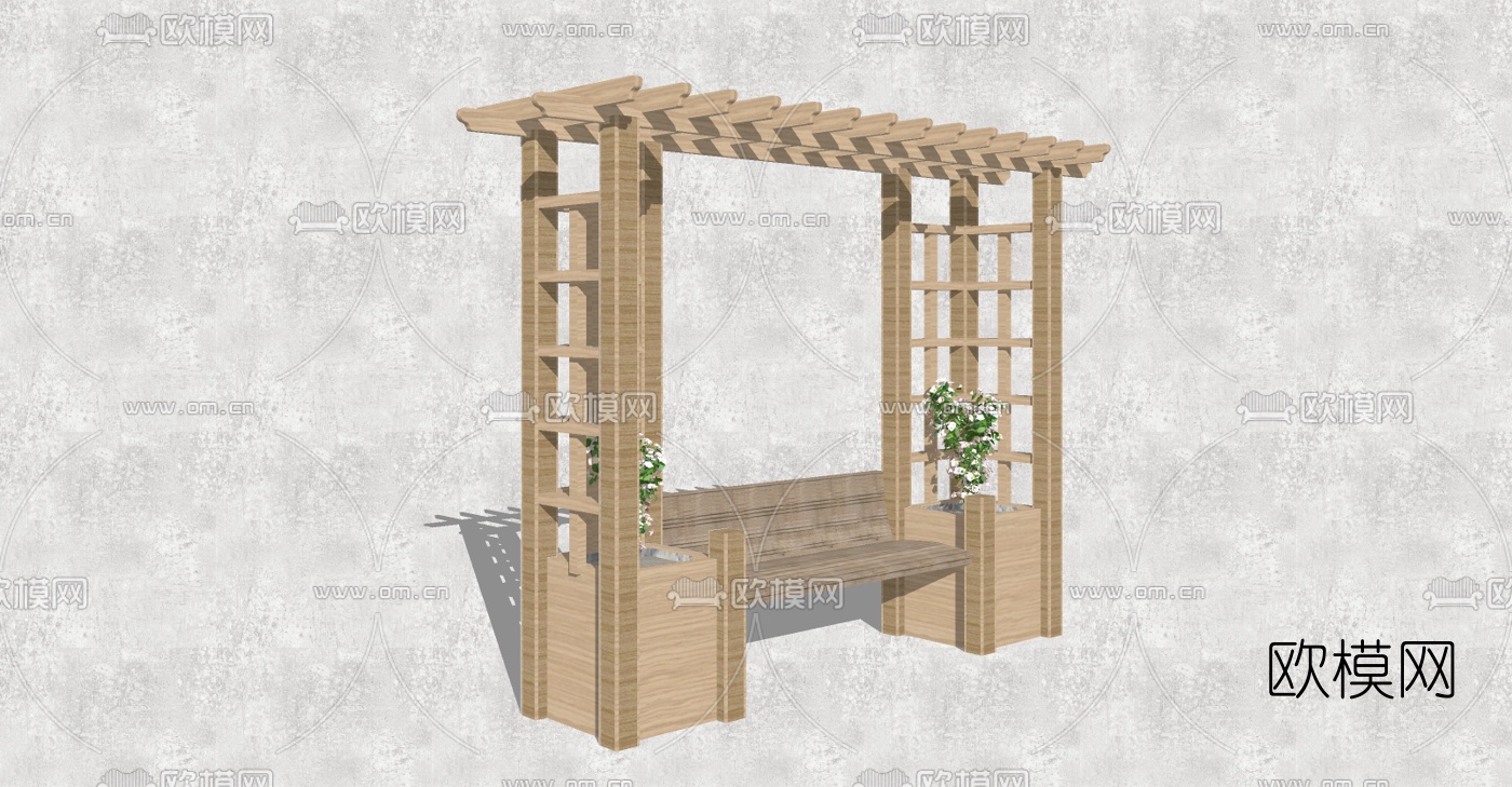 自然风户外椅廊架花架su模型下载（渲染图3）