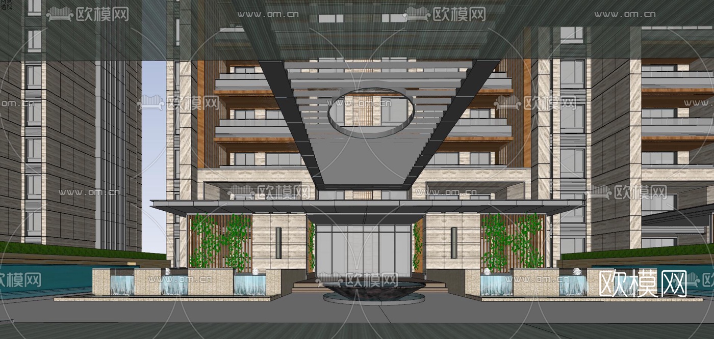 现代住宅小区su模型下载（渲染图4）