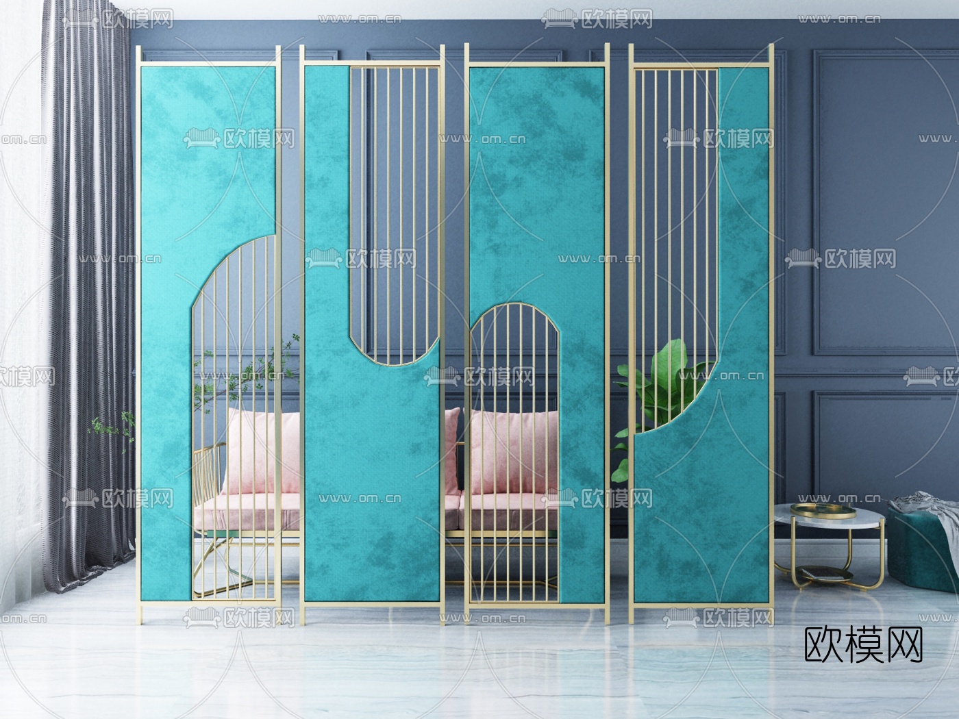 现代轻奢屏风隔断3d模型下载（渲染图1）