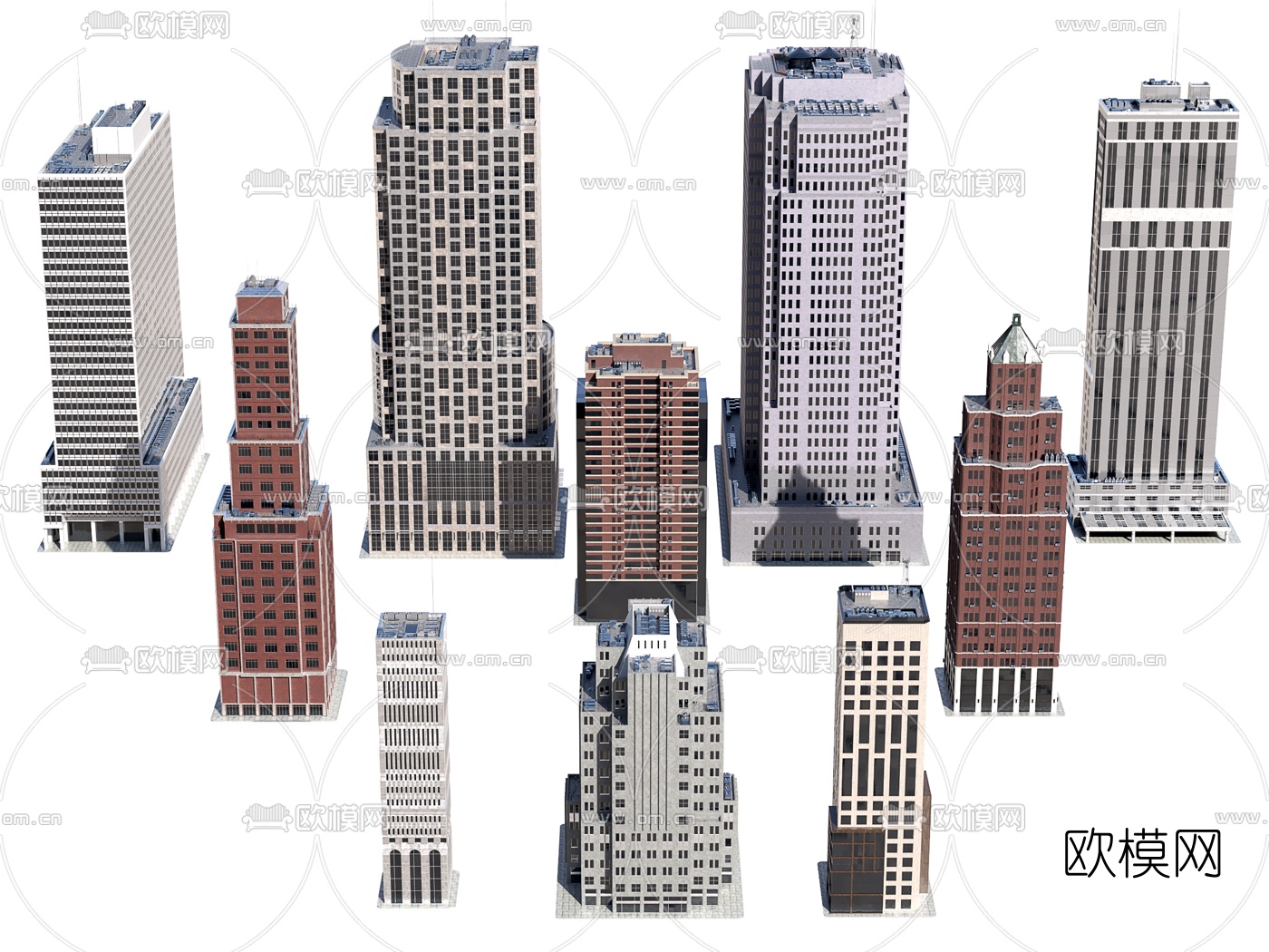 美式办公楼大厦建筑构件3d模型下载