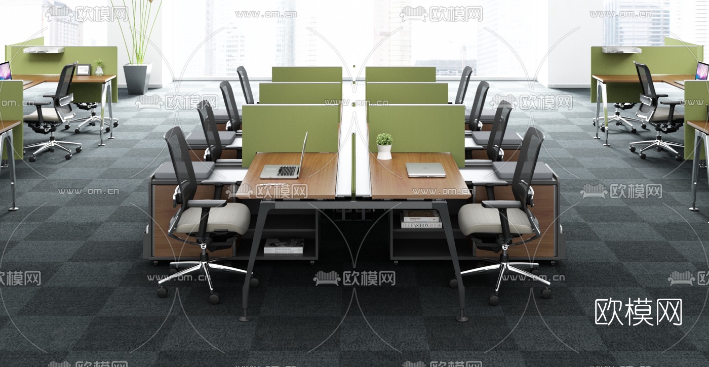 现代简约办公桌卡位3d模型下载