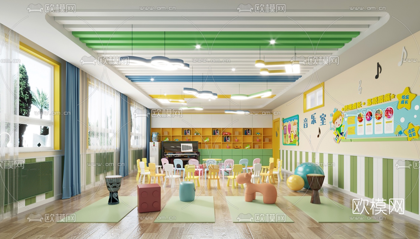 现代幼儿园音乐教室3d模型下载（渲染图1）