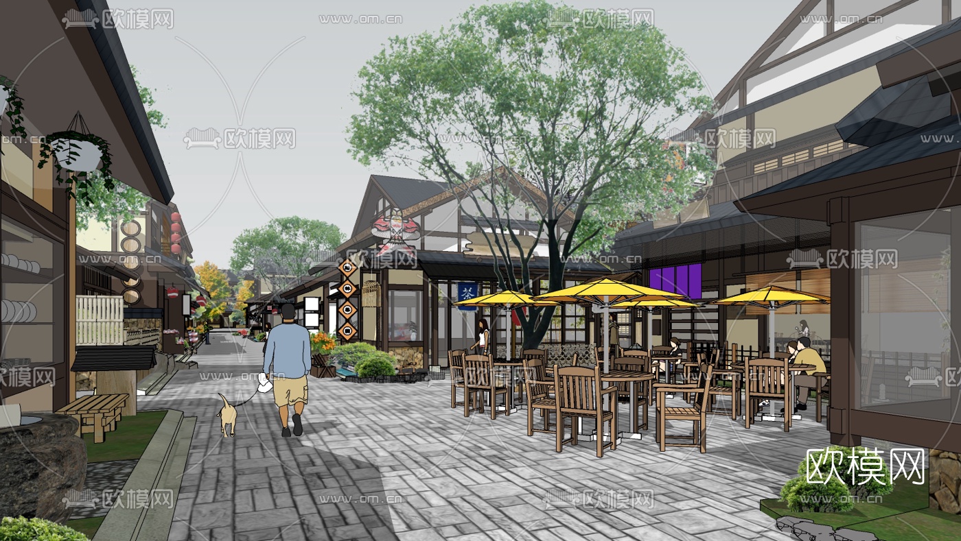 日式商业街su模型下载（渲染图4）