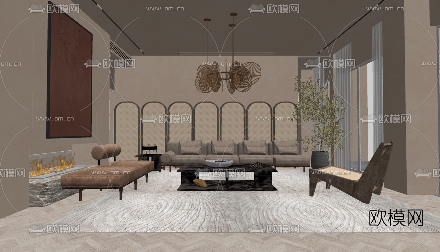 现代布艺组合沙发su模型下载