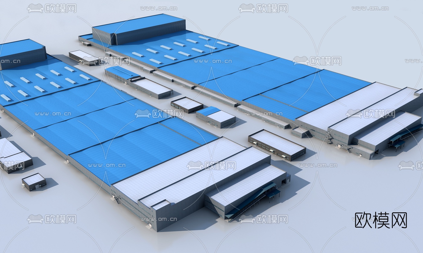 現代工業廠房鳥瞰3d模型