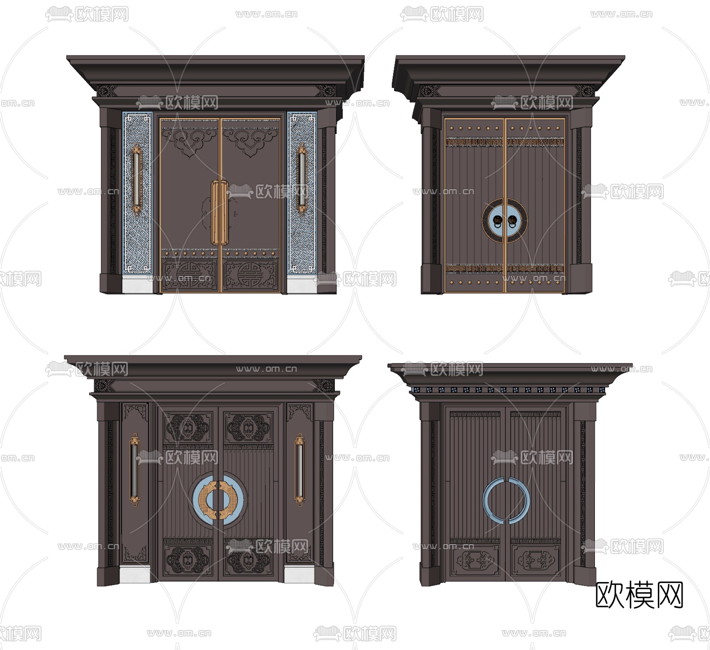 新中式入户大门su模型下载