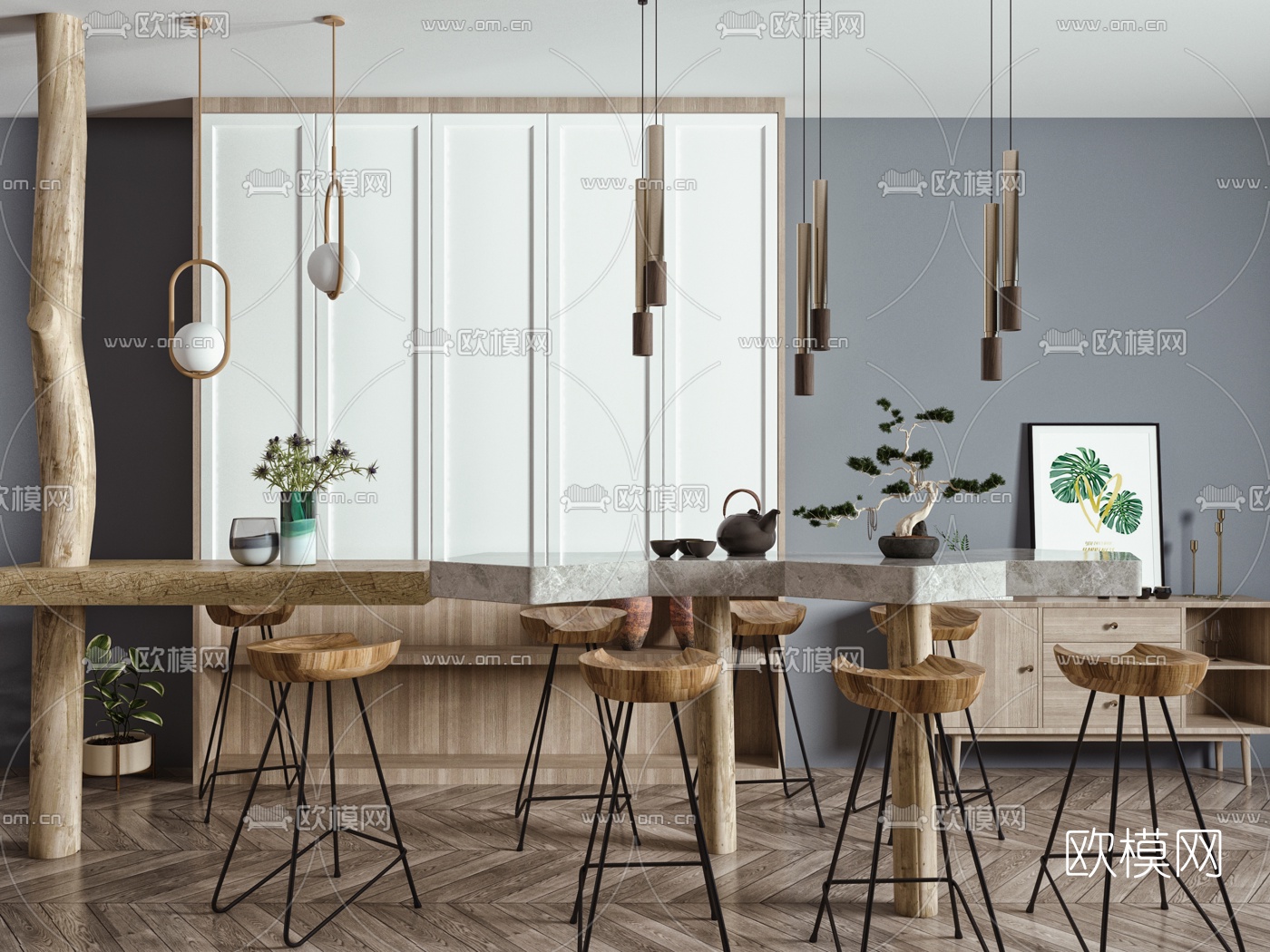 北欧大理石吧台椅3d模型下载