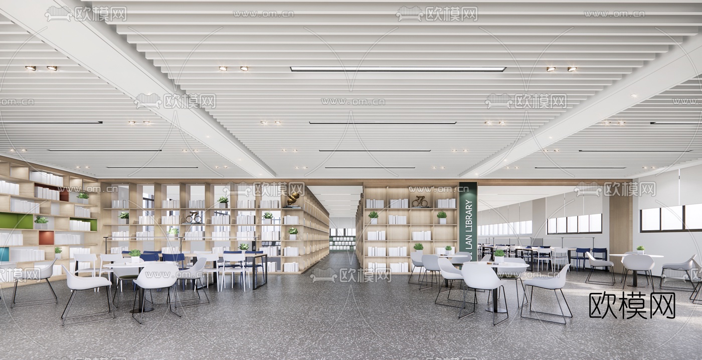 现代学校图书馆su模型下载（渲染图1）