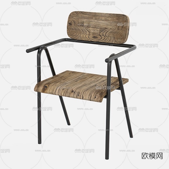 工业风木质单椅3d模型下载