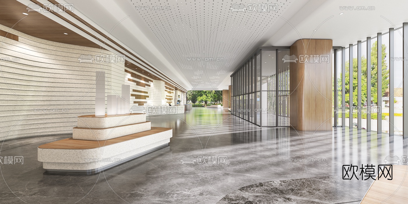 现代写字楼大堂前台3d模型下载（渲染图2）