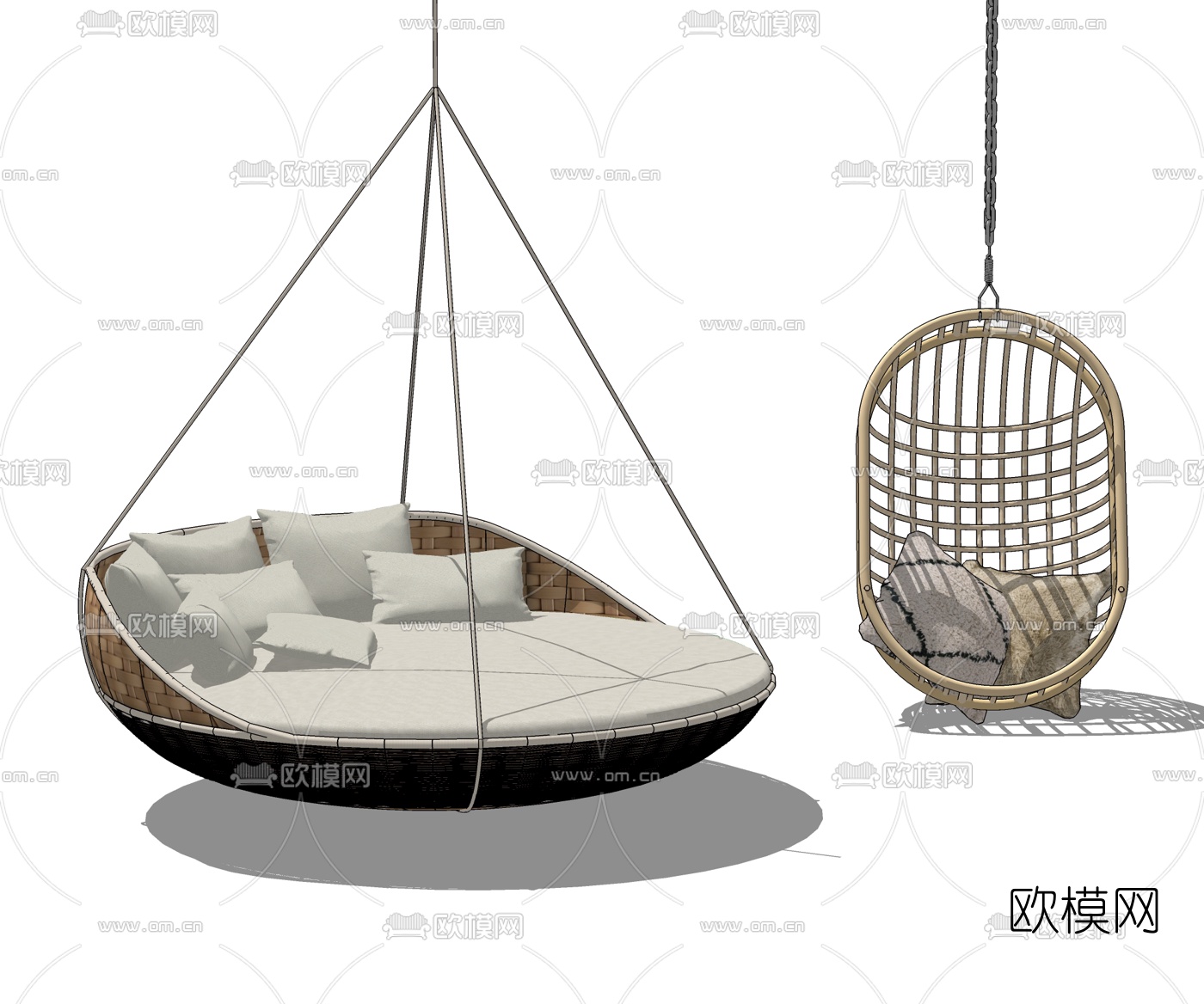 现代竹编吊床吊椅su模型下载