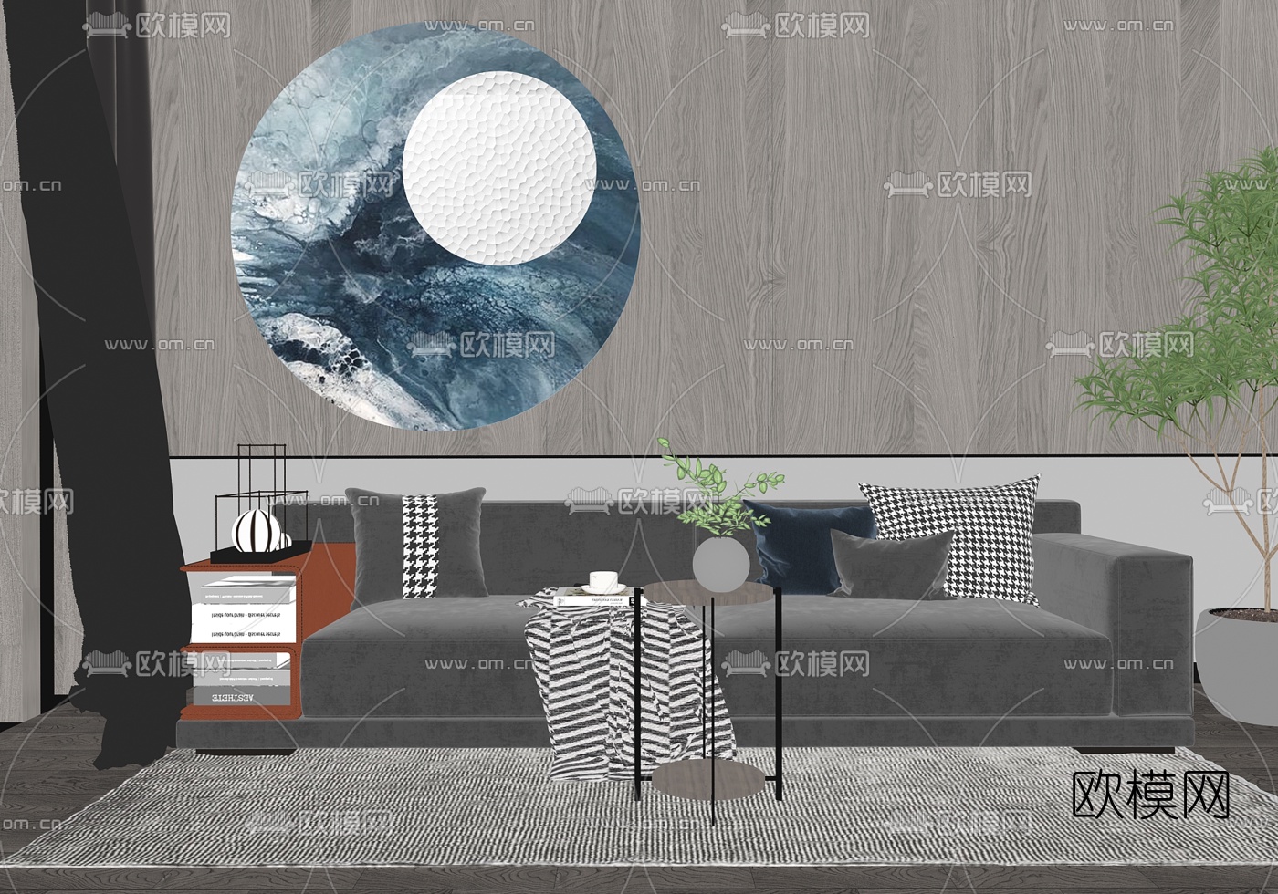 现代布艺组合沙发su模型下载（渲染图2）