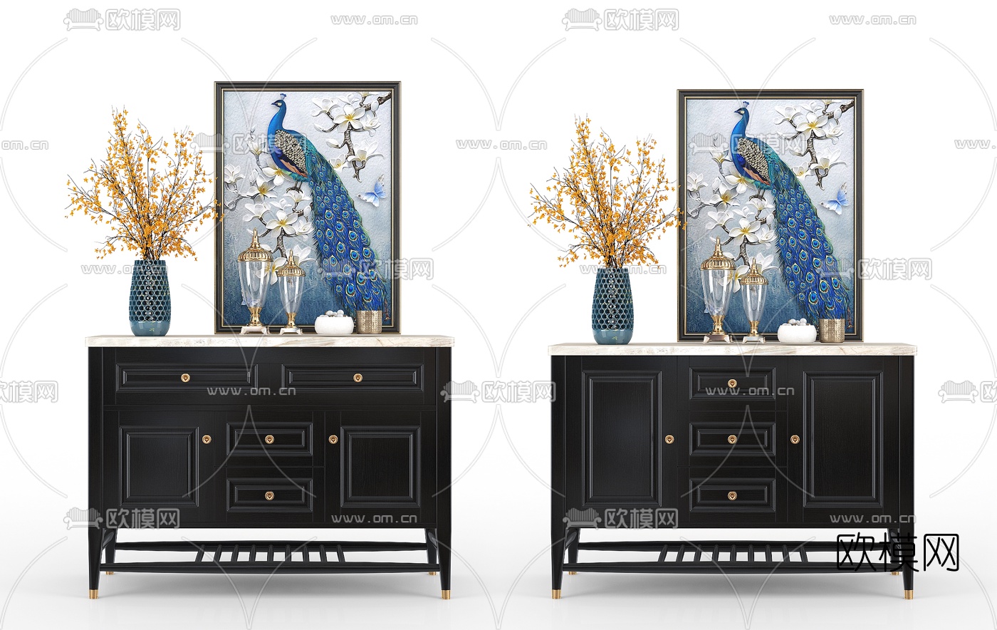 美式轻奢边柜3d模型下载