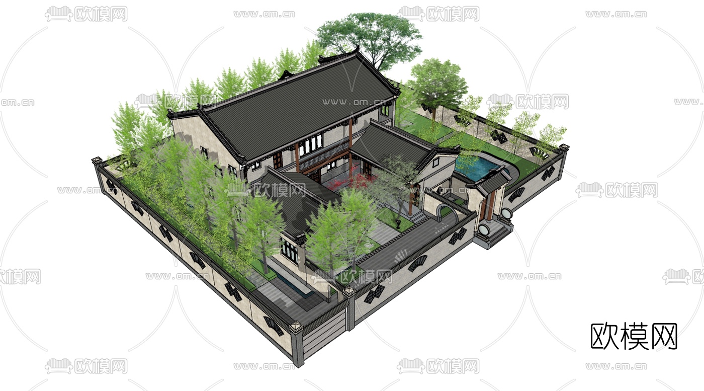 中式四合院su模型下载（渲染图2）