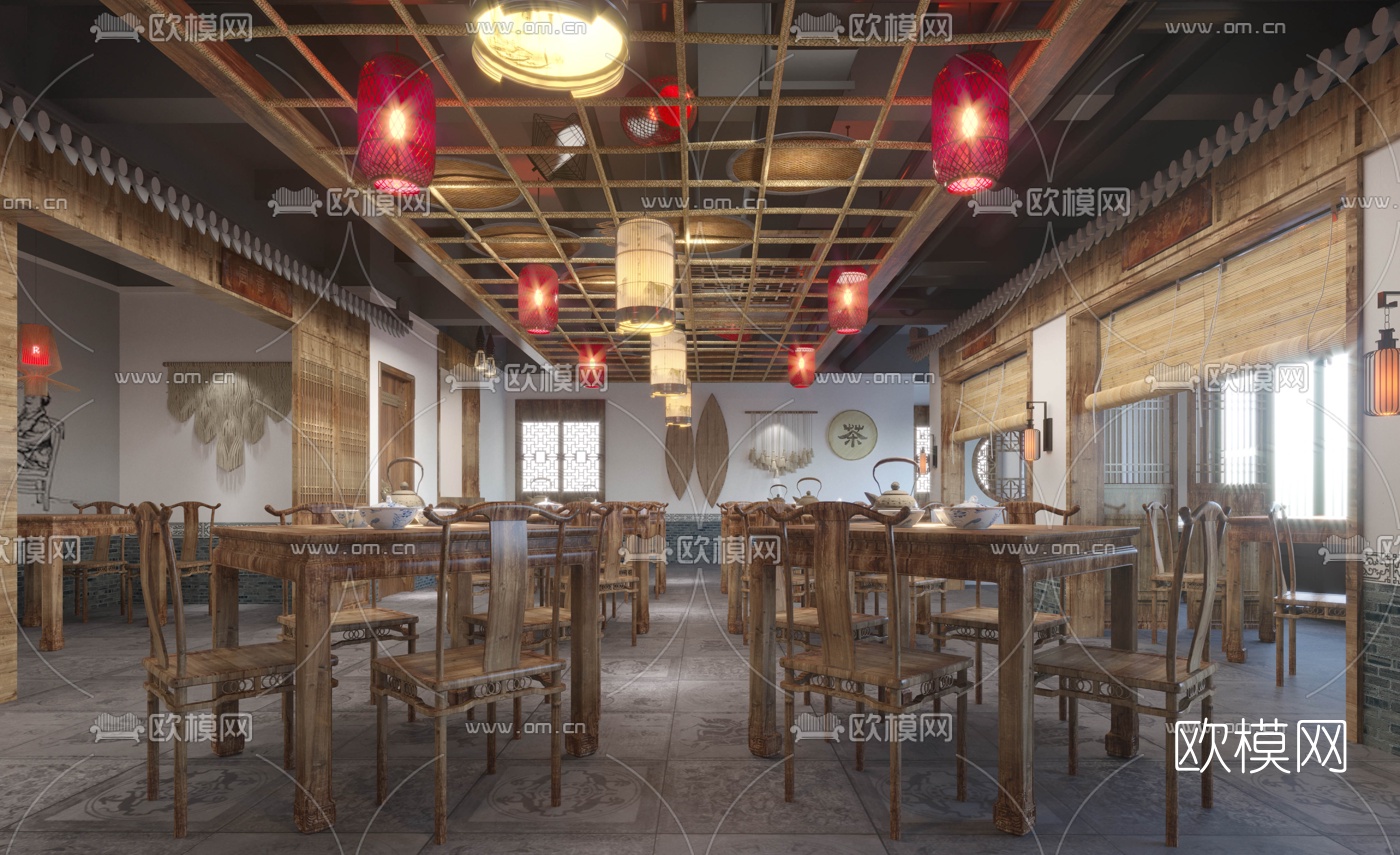 中式茶馆3d模型下载（渲染图1）