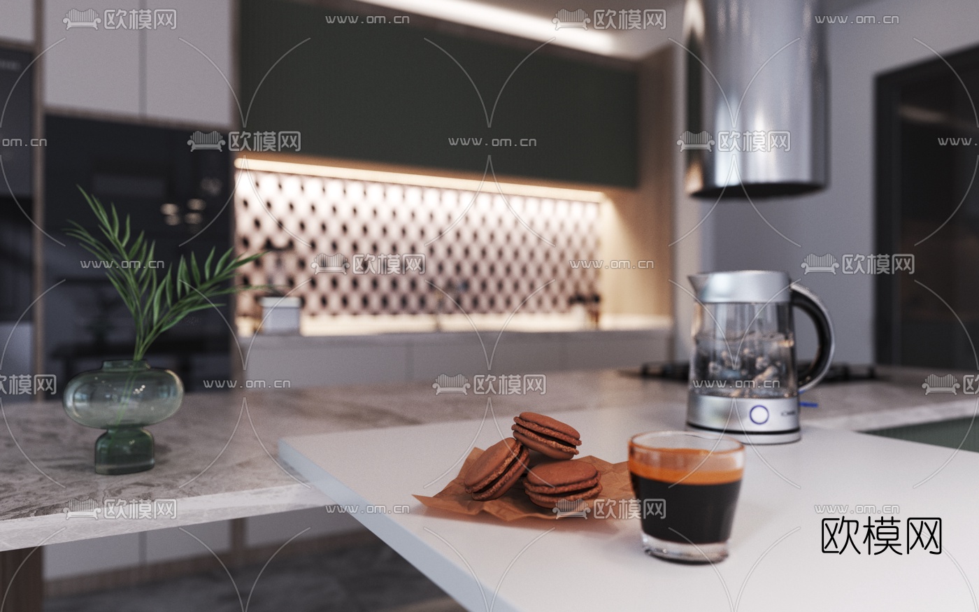 现代简约厨房吧台3d模型