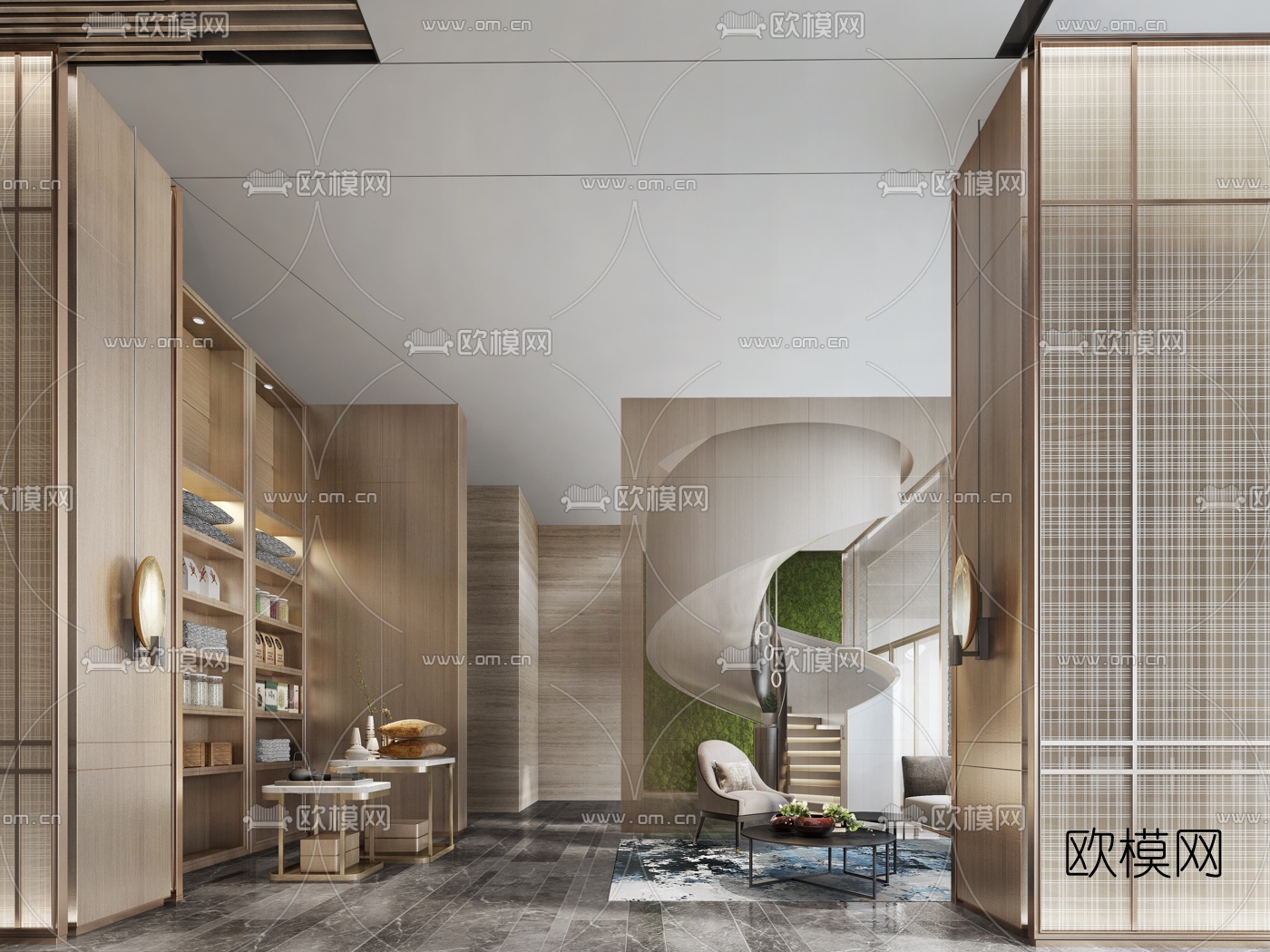 现代酒店大堂休息区3d模型下载