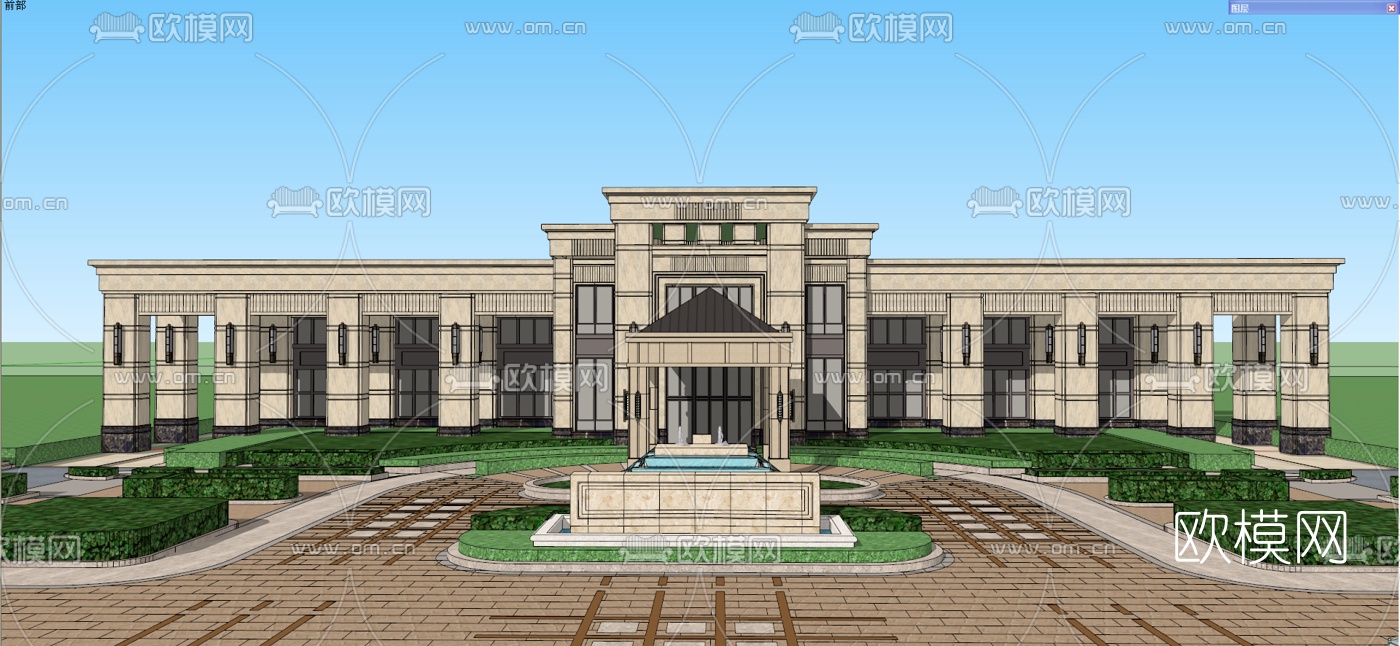 新古典售楼处建筑外观su模型下载（渲染图1）