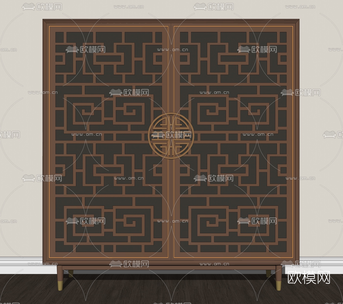 新中式实木储物柜su模型下载