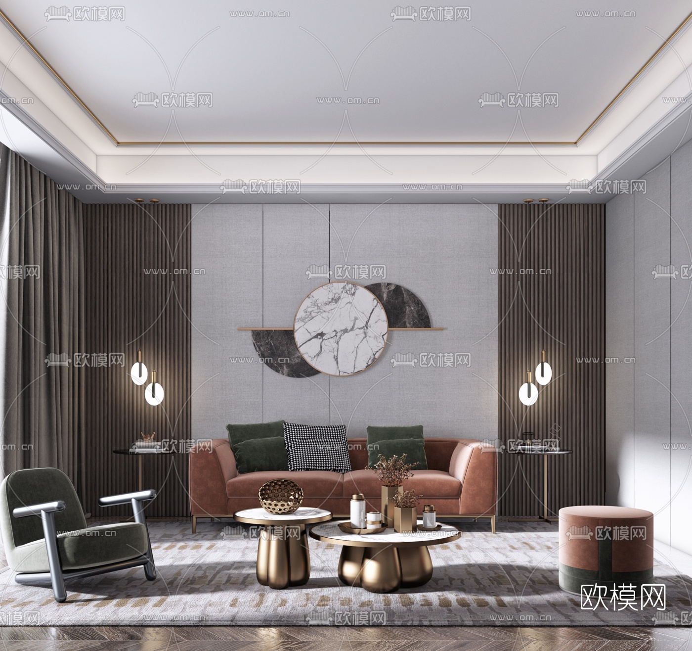现代布艺沙发组合3d模型