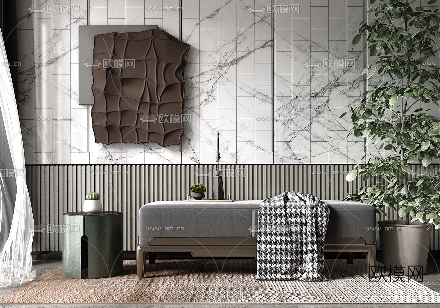 现代布艺沙发凳床尾凳角几3d模型下载