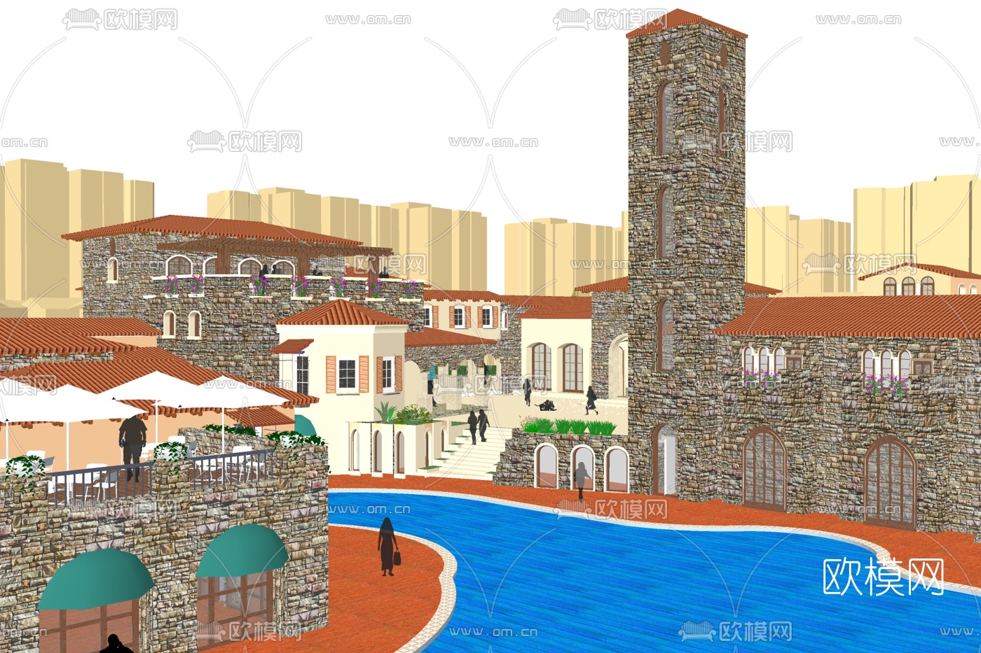 简欧商业街su模型下载